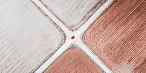dirt roads crossing farmland in an x shape