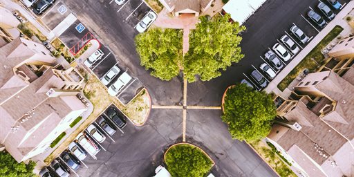 aerial view of road junction in an x shape