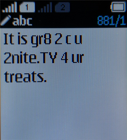 A typical SMS (or 'text') message