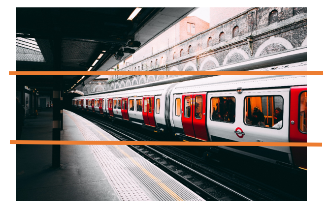 Picture of a train with guidelines highlighting the subject focus