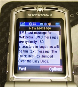 An SMS message written on a Motorola Razr V3