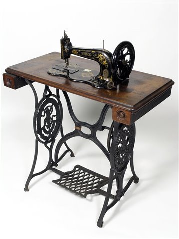 A close-up of an old sewing machine