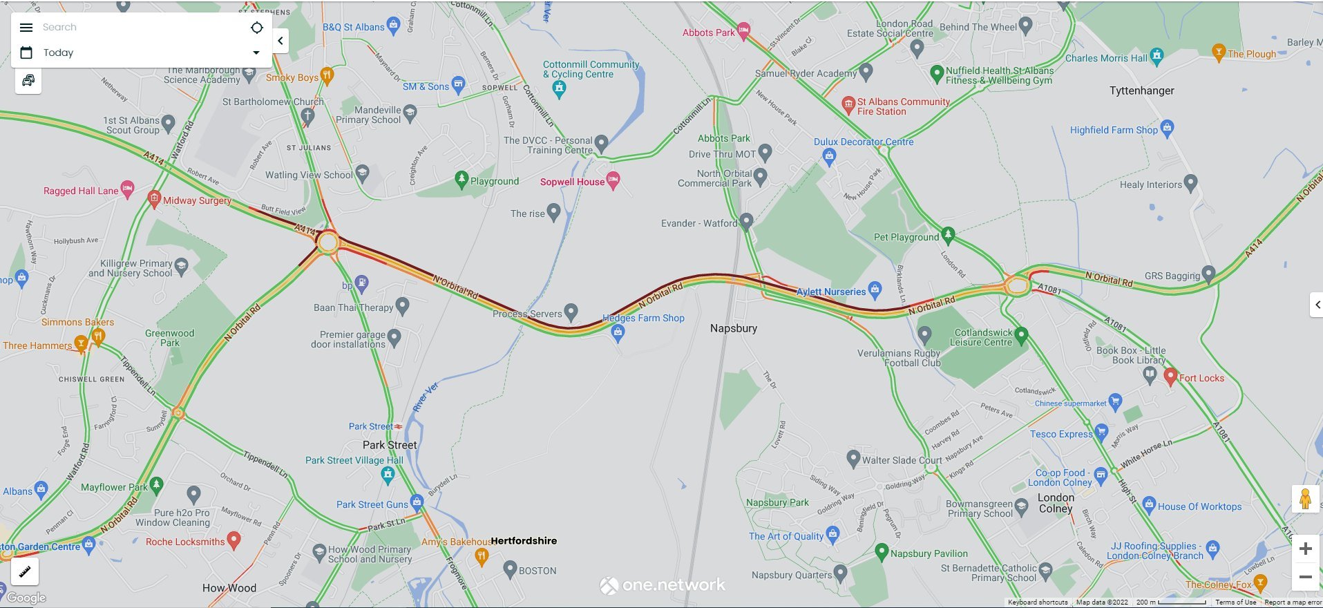 Google Maps’ live traffic feature is a digital twin. Source: Hertfordshire Highways 12 December 2022