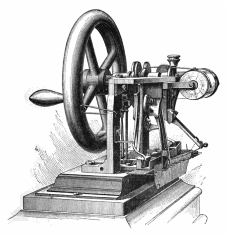 A black and white drawing of a sewing machine