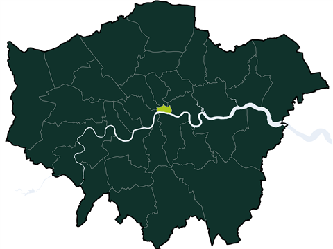 Map of London with Central area highlightd