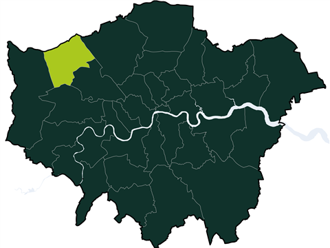 Map of London with Harrow area highlighted