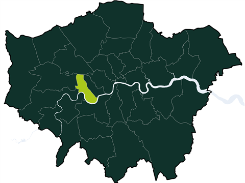Map of London with Hammersmith area highlighted