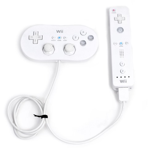 An original classic controller, with a Wii remote. Source: Wikimedia Commons. 