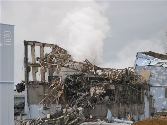 A heavily damaged building
