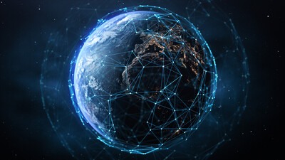 Planet Earth with connected lines and dots