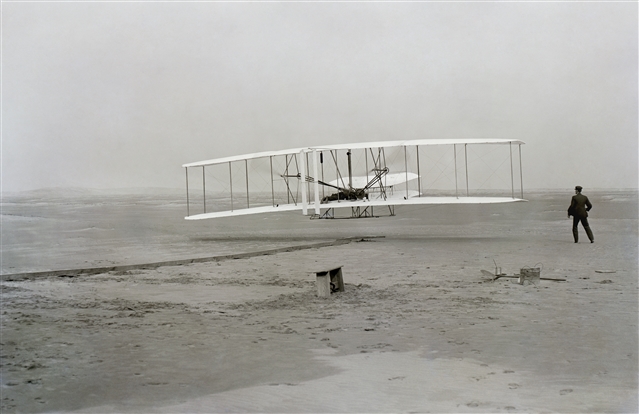 An old aeroplane taking off